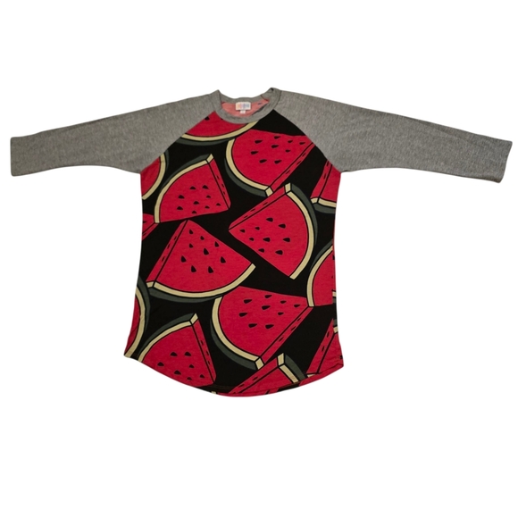 LuLaRoe Tops - Lularoe Watermelon Shirt S Red Gray Cropped Sleeves